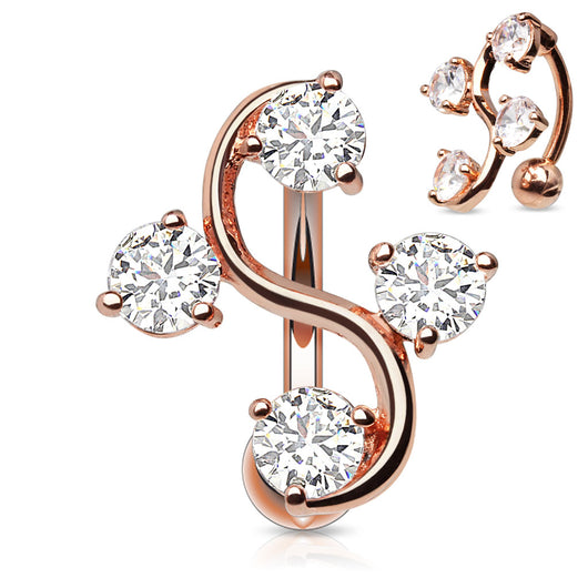 CZ Vine Top Down Rose Gold Plated Belly Button Navel Rings