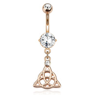 Celtic Knot CZ Dangle Rose Gold Navel Belly Button Ring