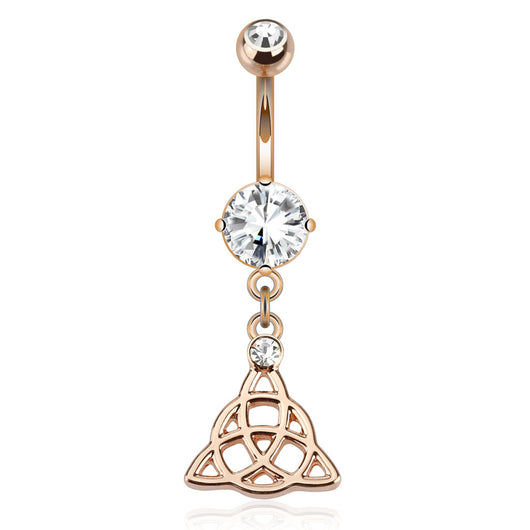 Celtic Knot CZ Dangle Rose Gold Navel Belly Button Ring