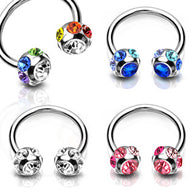 7 -Gem Paved 6mm Balls Horseshoe Circular Barbells Nipple Barbells