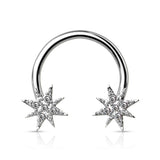 Crystal Paved Starburst End Horseshoe Circular Barbells