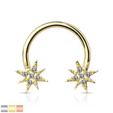 Crystal Paved Starburst End Horseshoe Circular Barbells