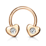 14kt. Gold Plated CZ Hearts Horseshoe Circular Barbells Septum Earrings