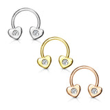 14kt. Gold Plated CZ Hearts Horseshoe Circular Barbells Septum Earrings