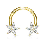1 Pc CZ Flower Ends Circular Horseshoe For Nipple Ring Septum And More