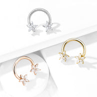 1 Pc CZ Flower Ends Circular Horseshoe For Nipple Ring Septum And More