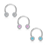 Multi CZ Paved Daisy End Horseshoe Circular Barbells Septum Earrings