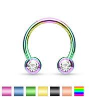 Front Facing CZ IP Horseshoe Circular Barbells for Nipple Septum Ear