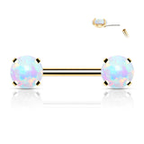 Pair Prong Set 6 mm Opal Stone Threadless Push in Nipple Barbells