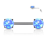 Pair Prong Set 6 mm Opal Stone Threadless Push in Nipple Barbells