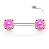 Pair Prong Set 6 mm Opal Stone Threadless Push in Nipple Barbells