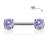 Pair Prong Set 6 mm Opal Stone Threadless Push in Nipple Barbells