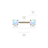 Pair Prong Set 6 mm Opal Stone Threadless Push in Nipple Barbells