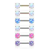 Pair Prong Set 6 mm Opal Stone Threadless Push in Nipple Barbells