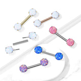 Pair Prong Set 6 mm Opal Stone Threadless Push in Nipple Barbells