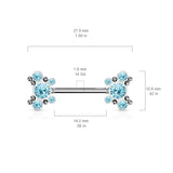 Pair 5 CZ Butterfly Ball Cluster Threadless Push in Nipple Barbells