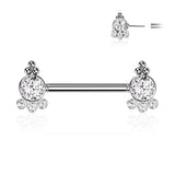 Pair 4 CZ  And Ball Cluster Threadless Push in Nipple Barbells