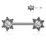 Pair Threadless Push In Nipple Barbell with CZ Center Star Cluster