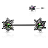 Pair Threadless Push In Nipple Barbell with CZ Center Star Cluster