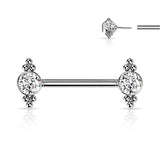 Threadless Push In Nipple Barbell with CZ and Ball Clusters On Each Side