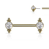 Threadless Push In Nipple Barbell with CZ and Ball Clusters On Each Side