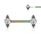 Threadless Push In Nipple Barbell with CZ and Ball Clusters On Each Side