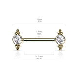 Threadless Push In Nipple Barbell with CZ and Ball Clusters On Each Side