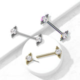 Threadless Push In Nipple Barbell with CZ and Ball Clusters On Each Side