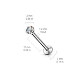 1 Pc New Design Push In Prong Set CZ Top Surgical Steel Lip Labret Ear Cartilage