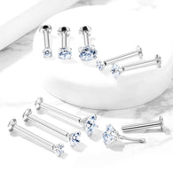 1 Pc New Design Push In Prong Set CZ Top Surgical Steel Lip Labret Ear Cartilage