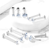 New Design Triple Helix Push In Prong Set CZ Top Surgical Steel Lip Labret Ear Cartilage