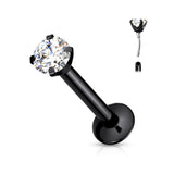 Clear CZ Prong Set Threadless New Push In Style Labret Ear Cartilage 20G