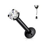 3 mm Clear CZ Prong Set Threadless New Style Push In Labret Ear Cartilage 16G