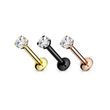 3 mm Clear CZ Prong Set Threadless New Style Push In Labret Ear Cartilage 16G