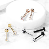 3 mm Clear CZ Prong Set Threadless New Style Push In Labret Ear Cartilage 16G
