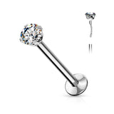 New Design Triple Helix Push In Prong Set CZ Top Surgical Steel Lip Labret Ear Cartilage
