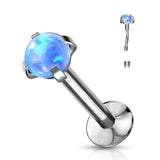 Push In Prong Set Opal Top Threadless Stud For Lip Labret Ear Cartilage Helix 20G