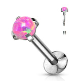 Push In Prong Set Opal Top Threadless Stud For Lip Labret Ear Cartilage Helix 20G