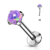 Push In Prong Set Opal Top Threadless Stud For Lip Labret Ear Cartilage Helix 20G