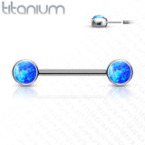 Pair Titanium Threadless Push in Opal Nipple Barbell