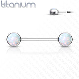 Pair Titanium Threadless Push in Opal Nipple Barbell