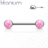 Pair Titanium Threadless Push in Opal Nipple Barbell