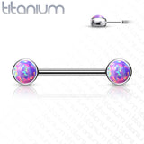 Pair Titanium Threadless Push in Opal Nipple Barbell
