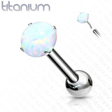 Titanium Threadless Push-In Cartilage Barbell with Opal
