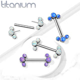 Pair Titanium Threadless Push in Nipple Barbell with Opal