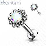 Threadless Push-In Labret Flat Back Flower Stud with CZ Cluster