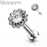 Threadless Push-In Labret Flat Back Flower Stud with CZ Cluster