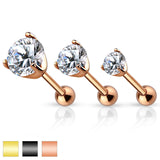 Prong Set CZ Ear Cartilage Tragus Triple Helix Barbell Studs