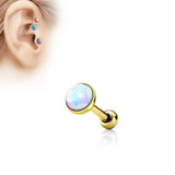 Opal Set Flat Top Cartilage Helix Tragus Barbell Stud