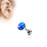 Opal Set Flat Top Cartilage Helix Tragus Barbell Stud